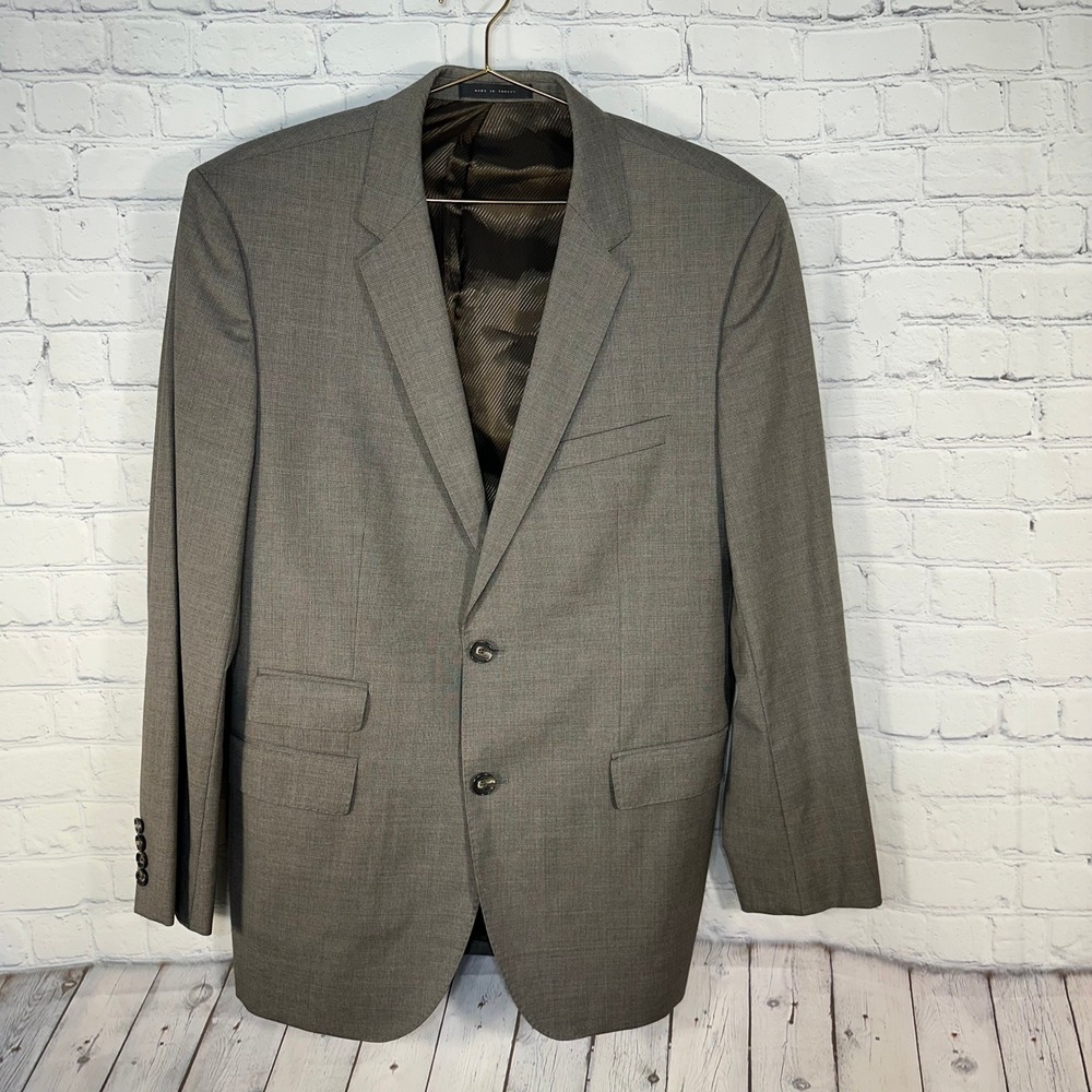 Hugo Boss Men 44R Reda Super 110s Virgin Wool Blazer Gray Brown Sharp5 Sweet4